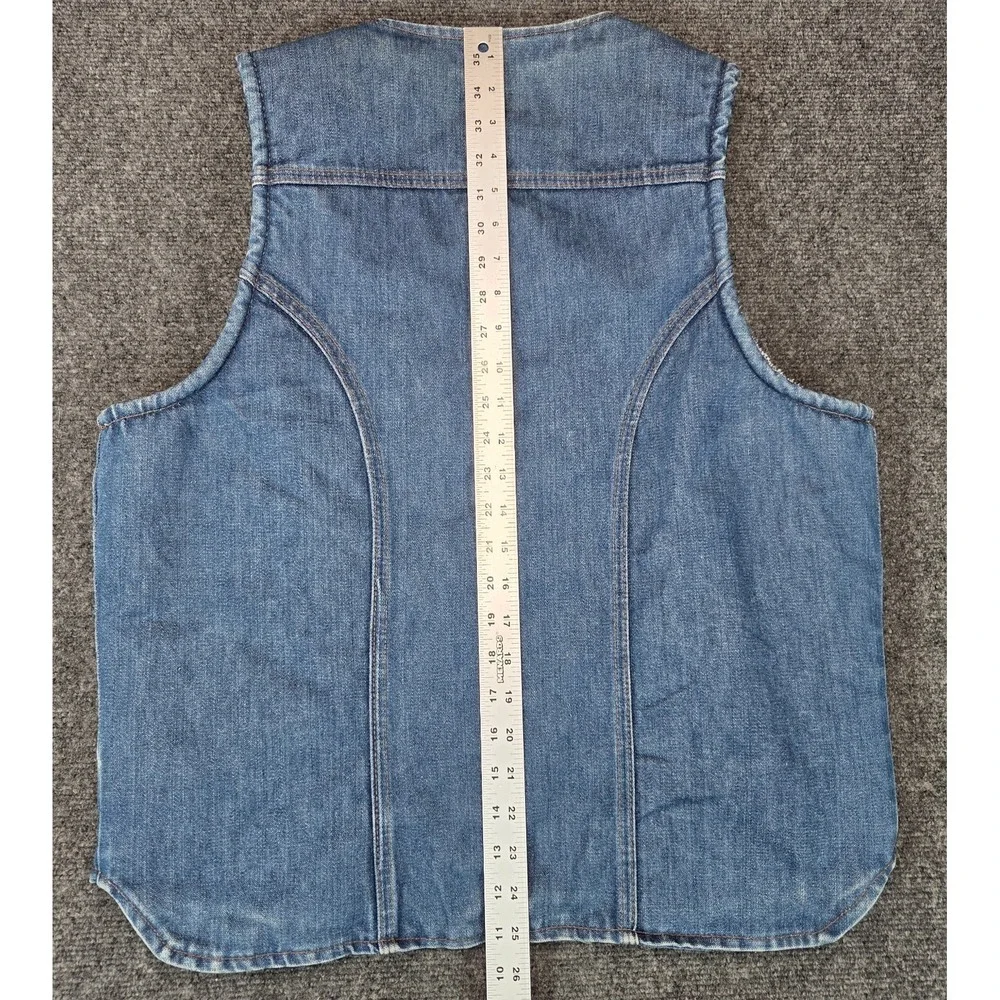 Vintage Wrangler Vest Mens Large Blue Fleece Lined 14oz Denim No Fault USA